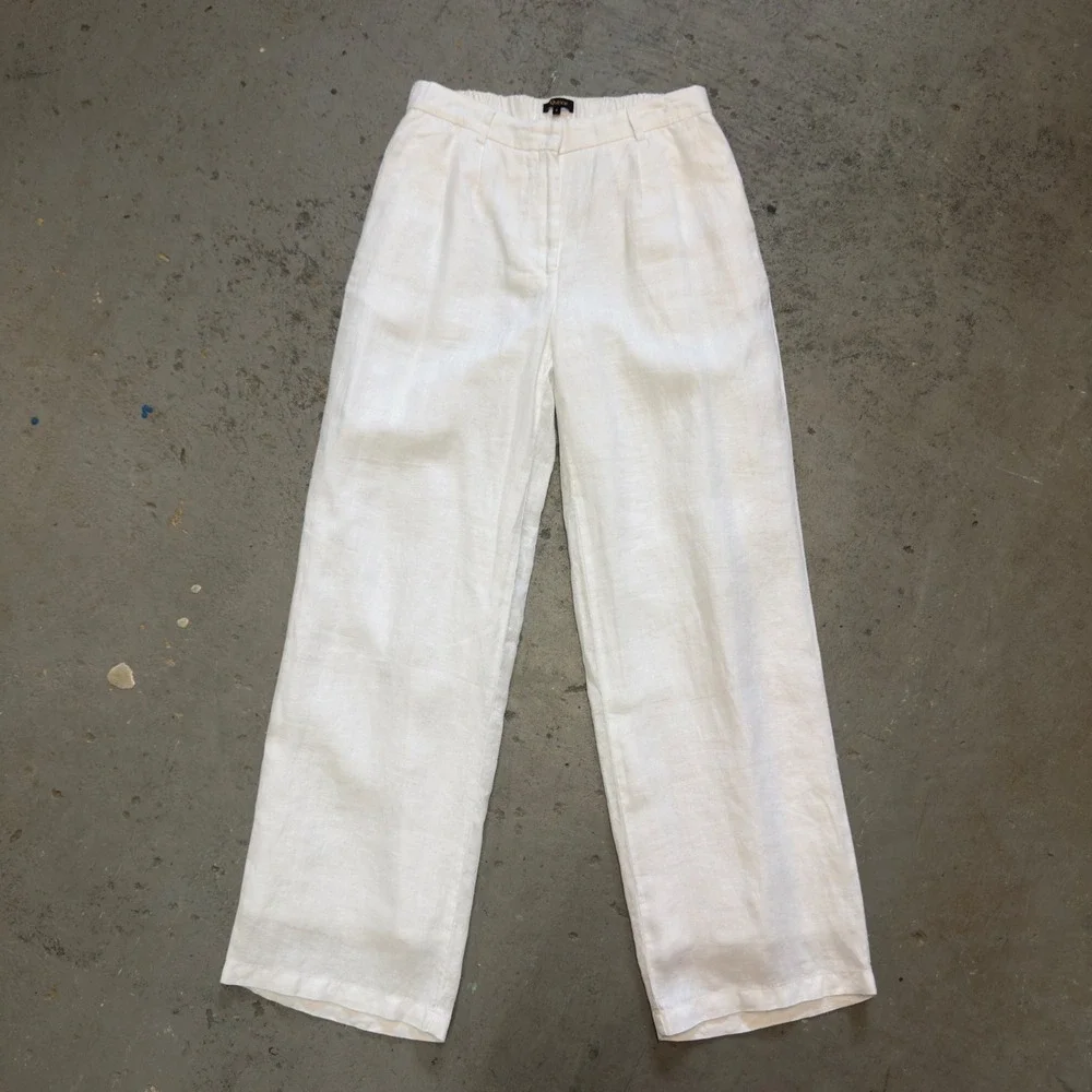 Quince 100% European Linen Pleated Trouser White Wide Leg Pants Womens 6 JDAVN01